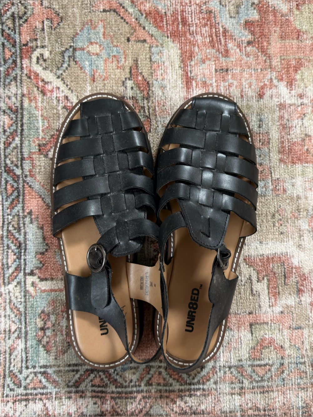 UNR8ED Women's Black Woven Leather Slingback Sandals